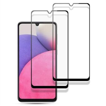 AMORUS 2Pcs/Pack Full Coverage HD Silk Printing Clear Full Glue Double Defense Tempered Glass Film for Samsung Galaxy A33 5G - Black