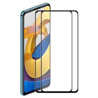 ENKAY 2Pcs/Set Tempered Glass Film for Xiaomi Poco M4 Pro 5G, Silk Printing 6D Anti-Scratch Full Coverage Full Glue Clear Screen Protector