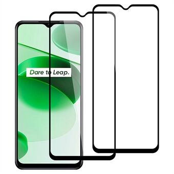 AMORUS 2Pcs/Pack for Realme C35 Black Edge Silk Printing Tempered Glass Screen Protector Full Glue Secondary Strengthening Protective Film