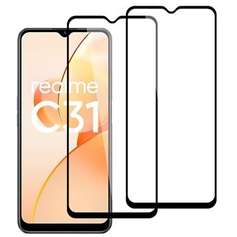 AMORUS 2Pcs/Pack for Realme C31 Ultra Clear Black Edge Silk Printing Tempered Glass Screen Protector Full Glue Secondary Strengthening Protective Film