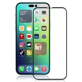 AMORUS For iPhone 14 Pro 6.1 inch 3D Curved Edges Tempered Glass Film Full Cover Full Glue Screen Protector Silk Printing Edge - Black