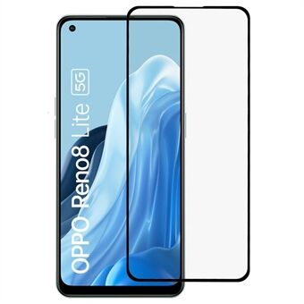 For Oppo Reno8 Lite 5G Silk Printing Anti-explosion Tempered Glass Screen Protector Scratch-resistant Full Glue Full Covering Screen Film