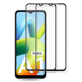 AMORUS 2Pcs For Xiaomi Redmi A1 4G Silk Printing Tempered Glass Screen Protector Full Glue Film - Black