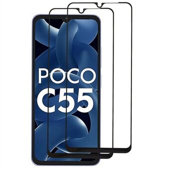 2Pcs / Pack Full Coverage Screen Protector for Xiaomi Poco C55 4G , Silk Printing Black Edge Tempered Glass Clear Film