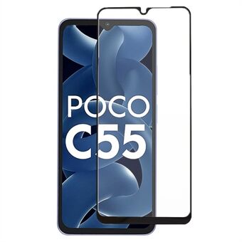 For Xiaomi Poco C55 4G Silk Printing Tempered Glass Film HD Clear Full Glue Phone Full Screen Protector