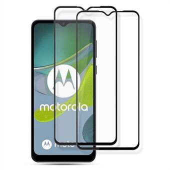 AMORUS 2Pcs For Motorola Moto E13 4G Silk Printing Tempered Glass Full Screen Protector Anti-scratch Full Glue Film - Black