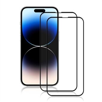 AMORUS 2Pcs For iPhone 15 Pro Full Glue Full Screen Protector HD Transparent Silk Printing Tempered Glass Film - Black