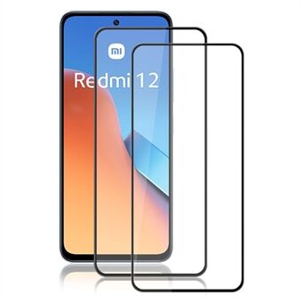 AMORUS 2Pcs For Xiaomi Redmi 12 4G Silk Printing Tempered Glass Film Full Coverage Full Glue Phone Screen Protector - Black