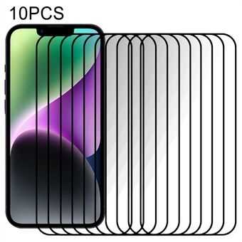 10Pcs Phone Full Screen Protector for iPhone 15 , Tempered Glass Silk Printing Black Edge Full Glue Film