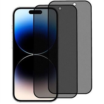 2Pcs for iPhone 15 Pro Full Cover Screen Protector 180-degree Anti-spy Matte Tempered Glass Film with Anti-dust Net