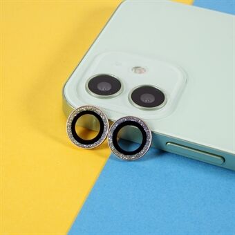 2pcs Diamond Camera Lens Protector Metal Ring Lens Glass Film [Color Random] for iPhone 12/12 mini/11