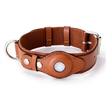 PU Leather+Canvas Anti-Lost Locator Pet Dog Collar for Apple AirTag Tracket Adjustable Pet Collar ST, Size S