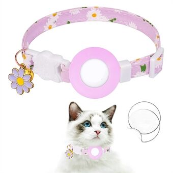 Daisy Pattern Adjustable Pet Collar with Silicone Case + Protective Film for AirTag Tracker