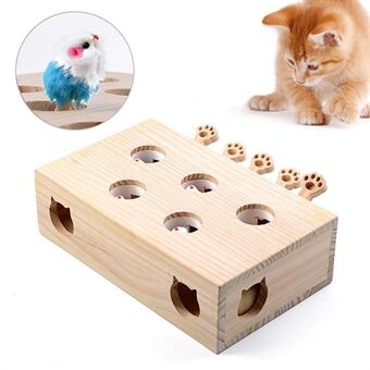 Cat Interactive Toy Cat Funny Hunt Toy Wooden Whack A Mole Mouse Game Puzzle Toy 5 Holes