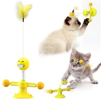 ZH-08 Rotating Windmill Spring Figure Cat Toys with Feathers Interactive Cats Ball Toys Funny Exercise Kitten Teaser Toys for Indoor Pets