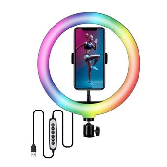 S26-RGB 10-inch RGB LED Ring Light Adjustable Brightness Selfie Photography Fill Light with Phone Holder