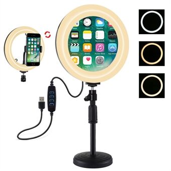 PULUZ PKT3079B 7.9-inch 20cm Mirror Light + Round Base Desktop Mount Dimmable Dual Color Temperature LED Fill Light Vlogging Selfie Photography Video Ring Lights with Phone Clamp