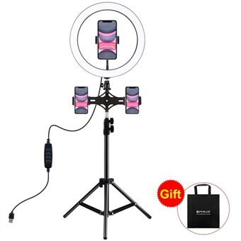 PULUZ PKT3057B 11.8-inch 30cm Ring Light + 1.1m Tripod Mount + Dual Phone Bracket LED Fill Light Live Broadcast Kits with Cold Shoe Tripod Ball Head