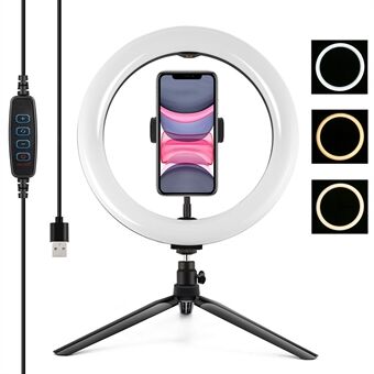 PULUZ PKT3071B 10.2-inch 26cm USB Dimmable LED Ring Lights Vlogging Selfie Photography Video Fill Light with Tripod Mount