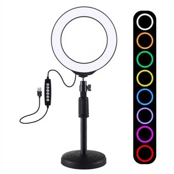 PULUZ 6.2-inch 16cm USB 8 Colors RGBW Dimmable LED Ring Lights + Round Base Desktop Mount with Cold Shoe Tripod Ball Head