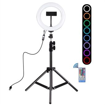 PULUZ 7.9-inch 20cm USB RGB Light+ 1.1m Tripod Mount Dimmable LED Dual Color Temperature LED Curved Light Ring Vlogging Selfie Photography Video Lights with Phone Clamp