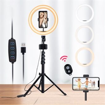 10inch LED Ring Light with 1.6m Tripod Remote Shutter Phone Extender Clamp Set for Live Broadcast Makeup Selfie