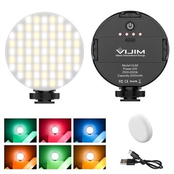 VIJIM VL69 Circular LED Video Light with Soft Case RGB Color Filters 2500-6500K Camera Fill Lamp for Youtube Vlog Lighting Kit