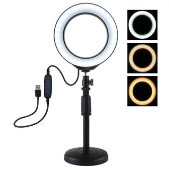 PULUZ PU392 Round Base Desktop Mount + 6.2 inch USB Dimmable LED Ring Vlogging Video Light