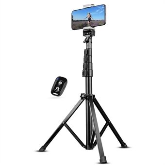 5-Section 130cm Telescopic Video Live Streaming Aluminum Tripod Floor Stand with Phone Clip and Bluetooth Remote Control