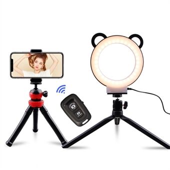 6 inch Cartoon Panda Design USB Ring Fill Light 3 Modes Live Streaming Photography Lamp with Bluetooth Remote Control and 2 Tripods