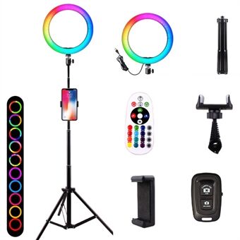 SD-5354 160cm Telescopic Tripod Remote Control 10 inch Photography USB 18 Colors RGB Ring Fill Light with Removable Phone Holder and Bluetooth Remote Controller