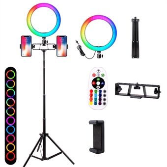 SD-5354 Dual Phone Holder Design 160cm Telescopic Tripod Remote Control 10 inch USB Adjustable RGB Ring Fill Light