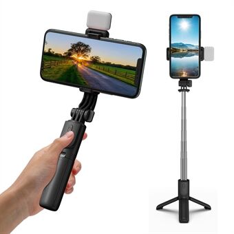 H8s Wireless Bluetooth Selfie Stick Foldable Mini Tripod Telescopic Monopod with Fill Light Remote Control for Smartphone - Black