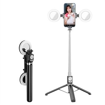 R13DS 1.3m Extendable Selfie Stick Wireless Bluetooth Remote Control Portable Tripod Stand with Fill Light and Mirror - Black