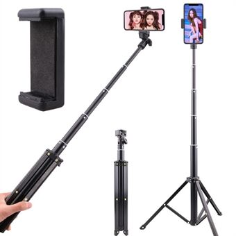 T9 140cm Telescopic Phone Holder Selfie Stick Live Streaming Photography Tripod Stand with Phone Clip + Storage Bag