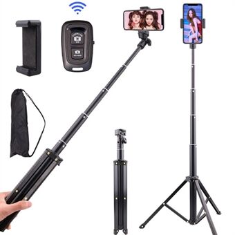 T9 Locking Buckle Design Retractable 1.6m Selfie Stick Tripod Phone Holder Video Recording Stand with Phone Clip + Bluetooth Remote Control + Storage Bag