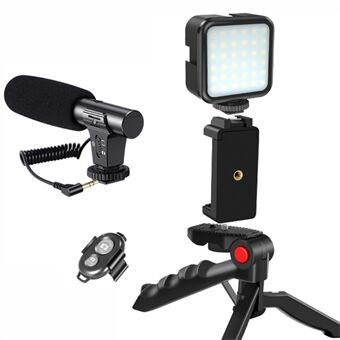 KIT-01LM Tripod Phone Holder Fill Light Microphone Kit Vlog Live Streaming Kit Extend Tripod Vertical Shooting