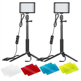 NEEWER 2Pcs USB LED Video Light Dimmable 5600K Desktop Live Streming Photography Fill Lights with Adjustable Tripod Stand and Color Filters