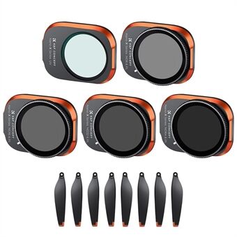 K&F CONCEPT 5Pcs For DJI Mini 3 Pro Filter with Propellers Set, UV+ND8 / PL+ND16 / PL+ND32 / PL+ND64 / PL Multi-Coated Lens Filters