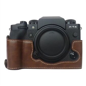 For Fujifilm X-T4 Digital Camera PU Leather Protective Bottom Case Anti-scratch Half Body Cover with Battery Opening