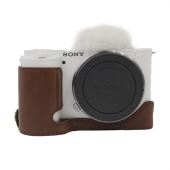 Camera Bottom Case Bag PU Leather Protective Half Body Cover with Battery Opening for Sony ZV-E10