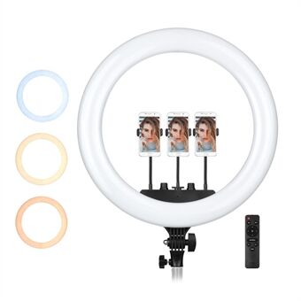 18 Inch LED Ring Light Photography Lamp Set with 3 Phone Holders Remote Control for Live Stream