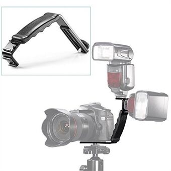 Photography Fill Light Holder Micro Camera Frame Mount DV Camera Bracket L-Shape Bilateral Bracket with Cold Shoe, 1 / 4" Adapter