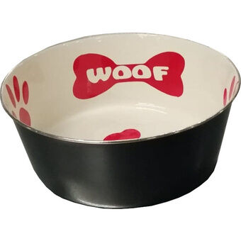 Dog food and drink bowl 16 cm stainless steel white/red